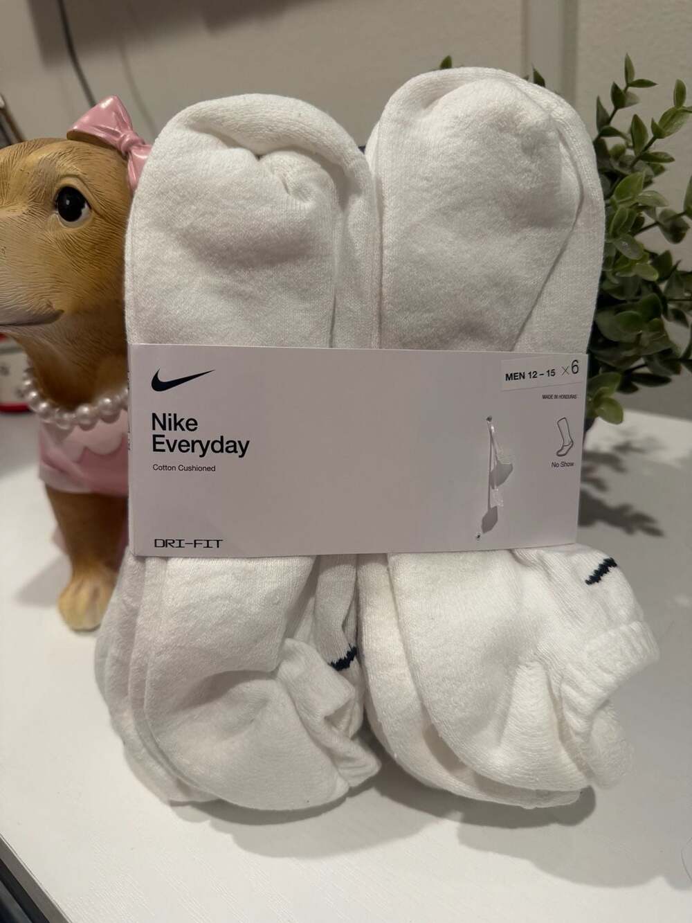 Nike Everyday Cotton Cushioned No-Show Socks 6-Pack White Men's Size 12-15